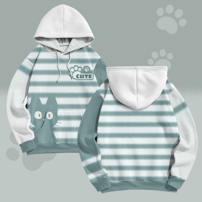 MODAKAWA Pullover-Hoodie mit Streifenmuster und niedlichem Katzenmotiv - image 1