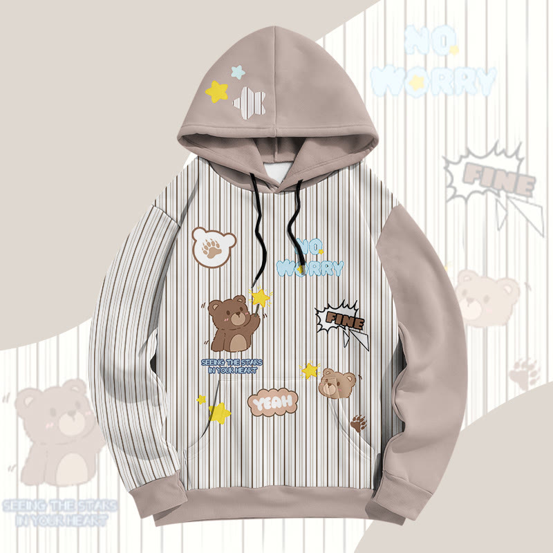 MODAKAWA Pullover-Hoodie mit Streifen-Bären-Grafik und Allover-Print - Khaki - 8XL - image 2