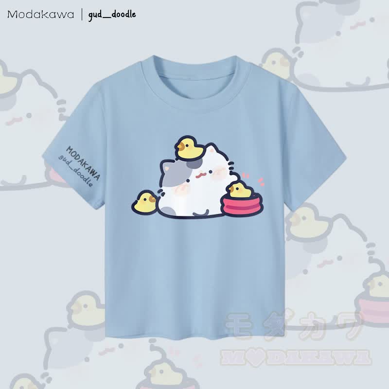 MODAKAWA x gud_doodle Kitty Chick Grafik Damen Cropped T-Shirt 92% gekämmte Baumwolle - Blau - XL - image 2
