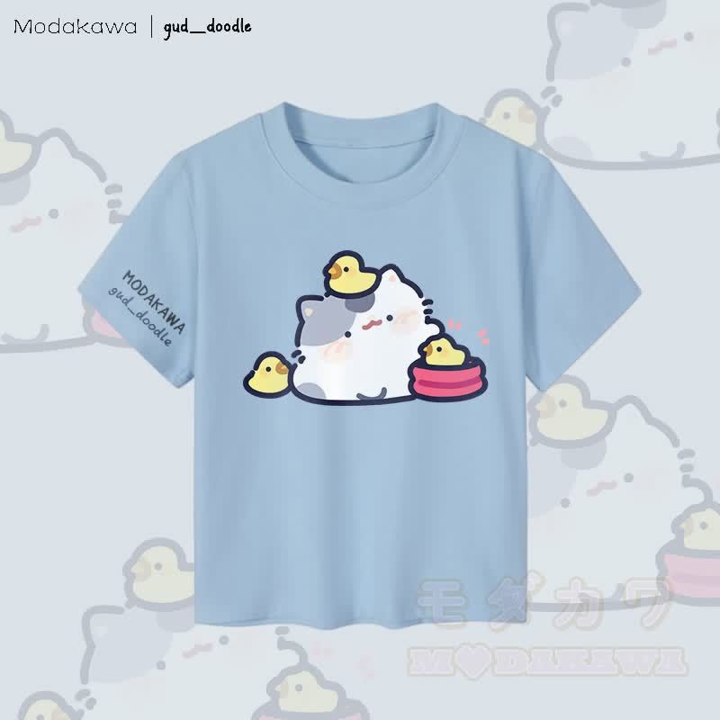 MODAKAWA x gud_doodle Kitty Chick Grafik Damen Cropped T-Shirt 92% gekämmte Baumwolle - Blau - XL - image 2