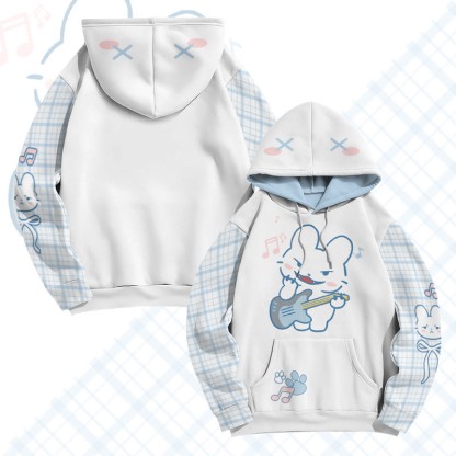 MODAKAWA Pullover-Hoodie mit Gitarrenhasen-Grafik-Allover-Print - White&Blue - 8XL - image 1
