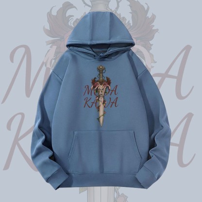 MODAKAWA Gothic Skull Rose Sword Graphic Heavyweight Hoodie - Dark Blue - 2XL - image 3