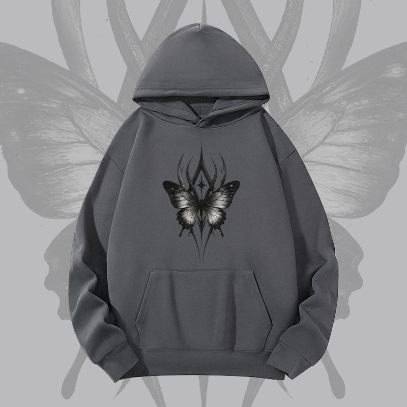 MODAKAWA Gothic Butterfly Graphic Heavyweight Hoodie - Dark Grey - 2XL - image 2