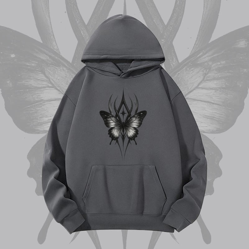 MODAKAWA Gothic Butterfly Graphic Heavyweight Hoodie - Dark Grey - 2XL - image 2