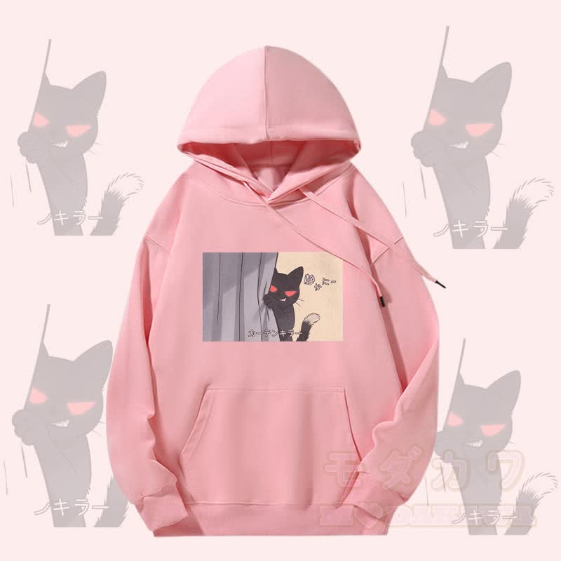 MODAKAWA Fleecegefütterter Hoodie mit schwarzem Katzenmotiv - Rosa - 5XL - image 2