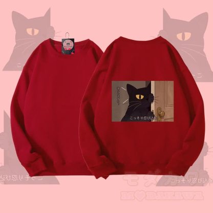 MODAKAWA Unisex-Sweatshirt mit schwarzem Katzenmotiv - Weinrot - 5XL - image 2