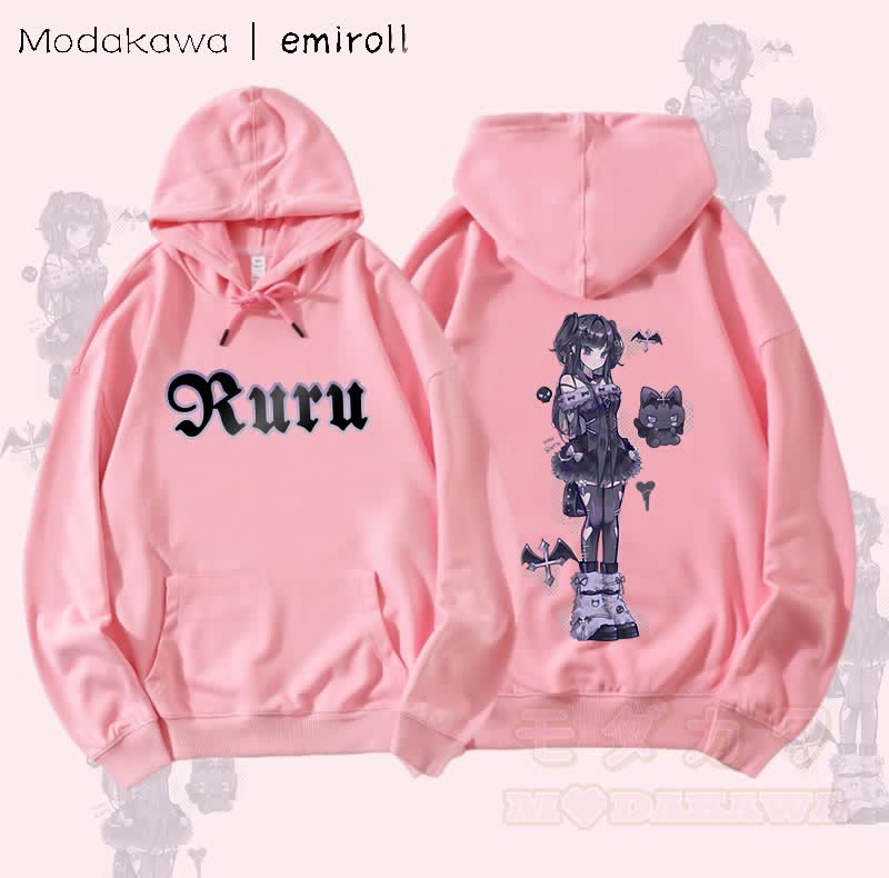 MODAKAWA X emiroll Ruru Graphic Streetwear Pullover Hoodie - Rosa - 5XL - image 2