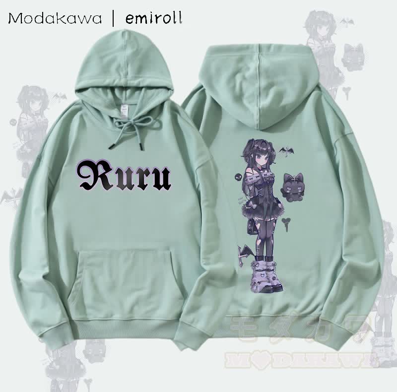 MODAKAWA X emiroll Ruru Graphic Streetwear Pullover Hoodie - Grün - 5XL - image 1