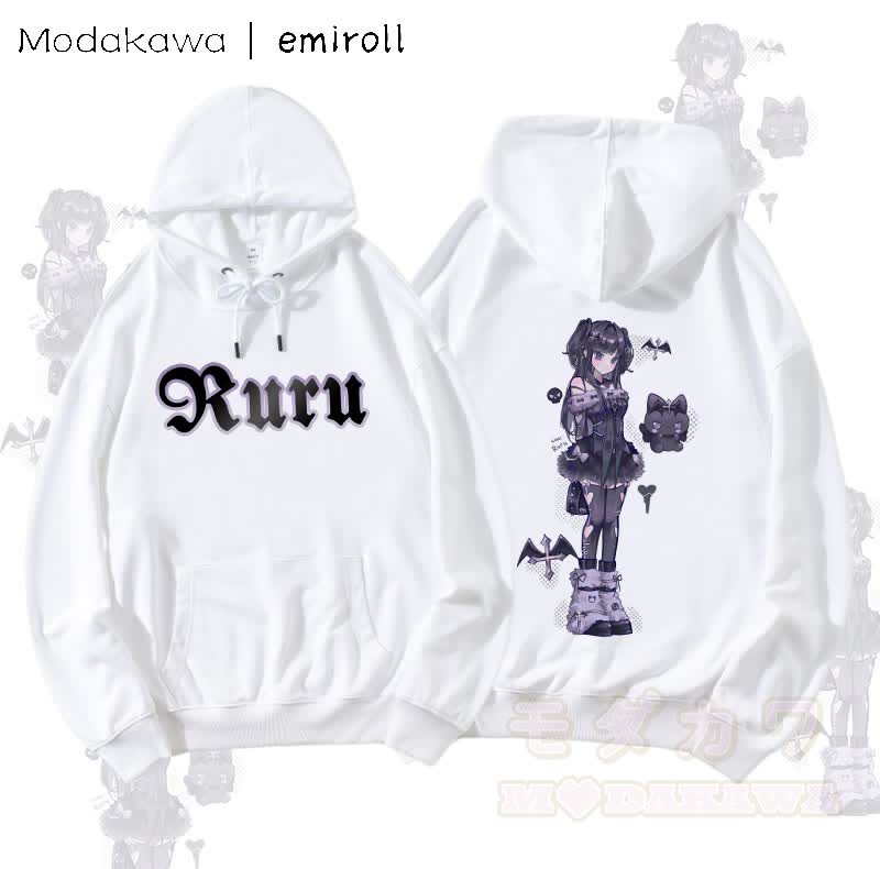 MODAKAWA X emiroll Ruru Graphic Streetwear Pullover Hoodie - Weiß - 5XL - image 5