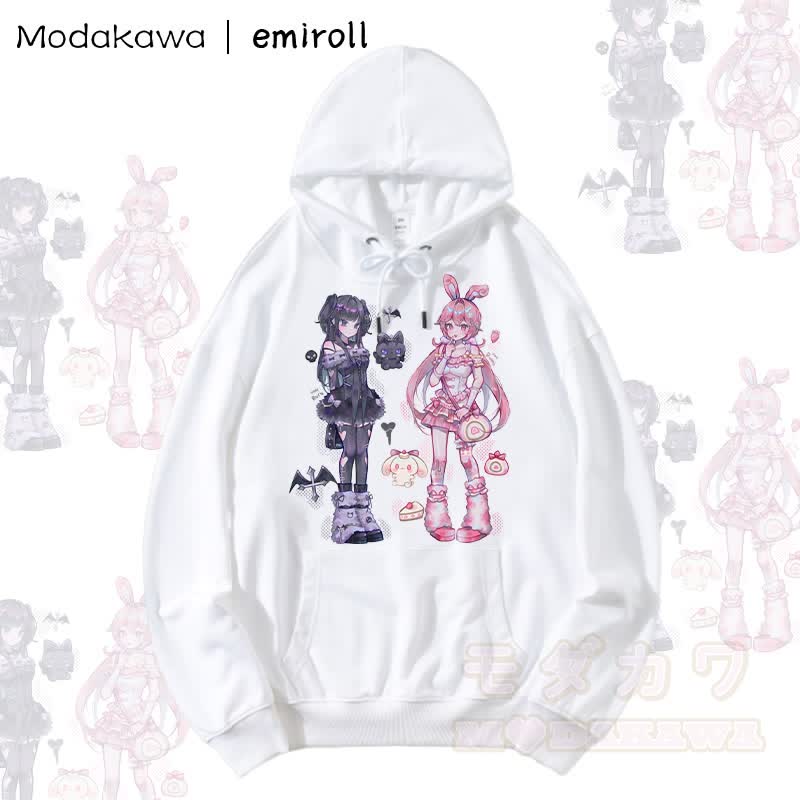 MODAKAWA X emiroll Ruru Rumi Grafik Streetwear Pullover Hoodie - Weiß - 5XL - image 5