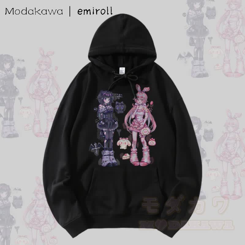 MODAKAWA X emiroll Ruru Rumi Grafik Streetwear Pullover Hoodie - Schwarz - 5XL - image 4