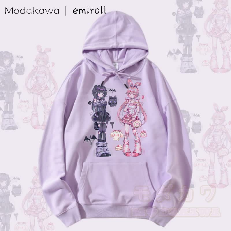 MODAKAWA X emiroll Ruru Rumi Grafik Streetwear Pullover Hoodie - Lila - 5XL - image 2