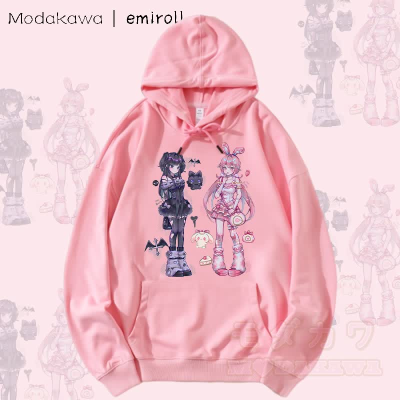 MODAKAWA X emiroll Ruru Rumi Grafik Streetwear Pullover Hoodie - Rosa - 5XL - image 1