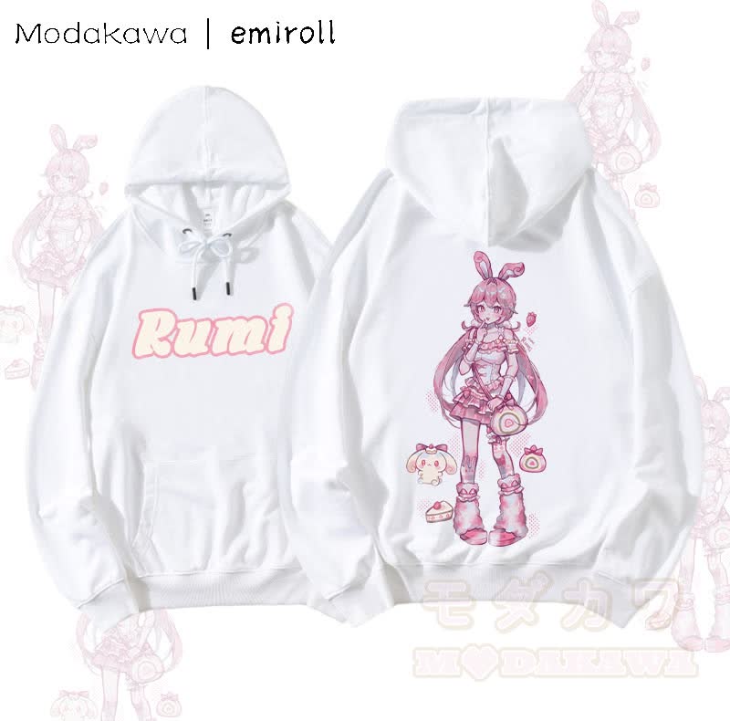 MODAKAWA X emiroll Rumi Graphic Streetwear Pullover Hoodie - Weiß - 5XL - image 5