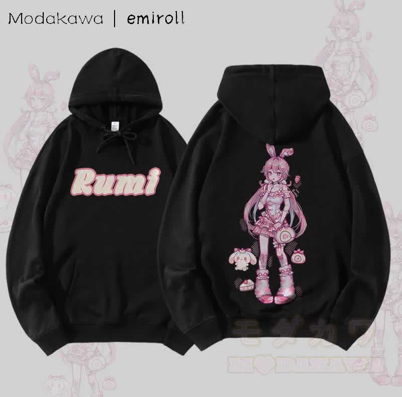 MODAKAWA X emiroll Rumi Graphic Streetwear Pullover Hoodie - Schwarz - 5XL - image 4