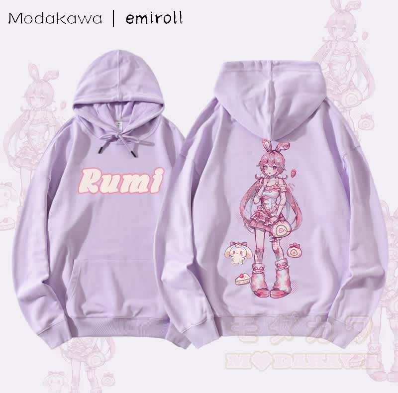 MODAKAWA X emiroll Rumi Graphic Streetwear Pullover Hoodie - Lila - 5XL - image 1