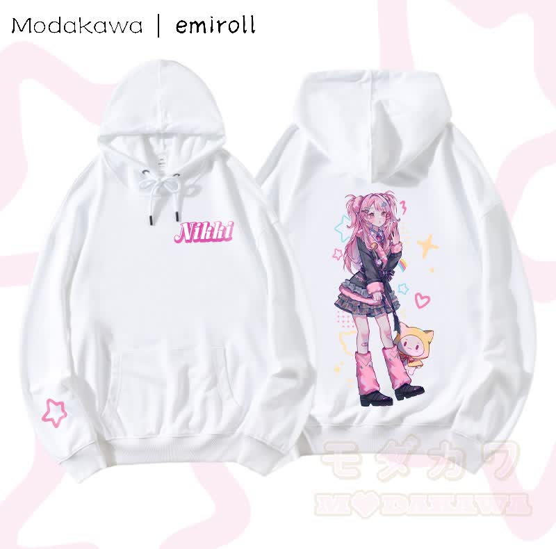 MODAKAWA X emiroll Nikki Graphic Streetwear Pullover Hoodie - Weiß - 5XL - image 5