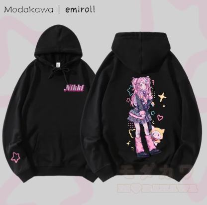 MODAKAWA X emiroll Nikki Graphic Streetwear Pullover Hoodie - Schwarz - 5XL - image 4