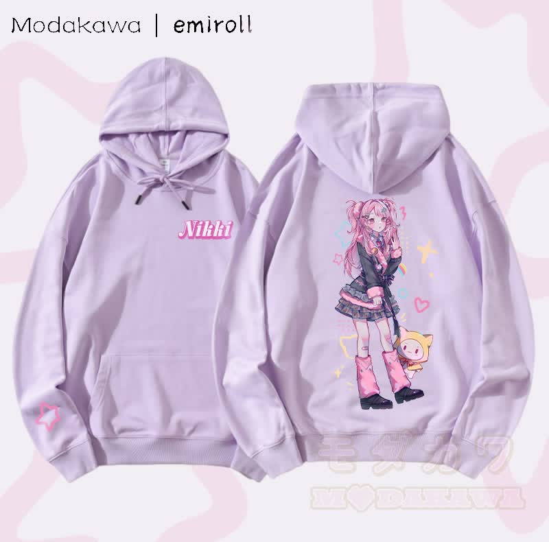 MODAKAWA X emiroll Nikki Graphic Streetwear Pullover Hoodie - Lila - 5XL - image 2