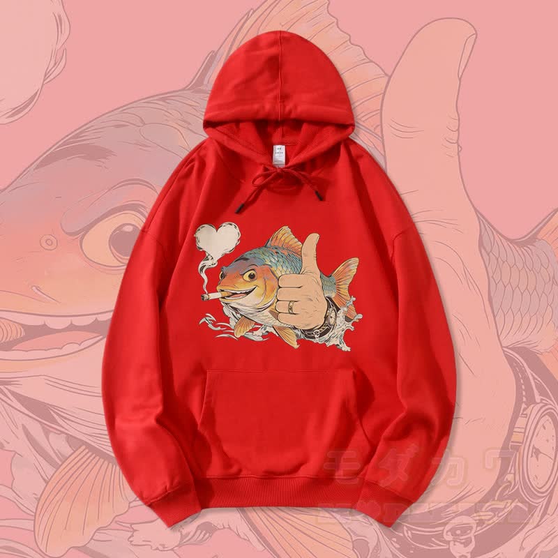 MODAKAWA Smoking Fish Grafik Streetwear Pullover Hoodie - Rot - 5XL - image 2