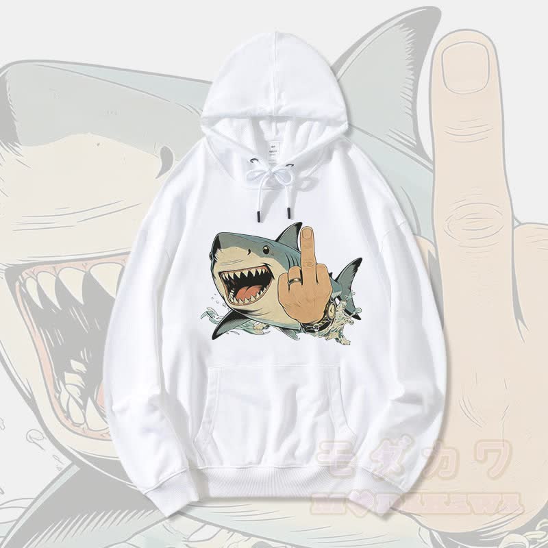 MODAKAWA Crazy Shark Graphic Streetwear Pullover Hoodie - Weiß - 5XL - image 2