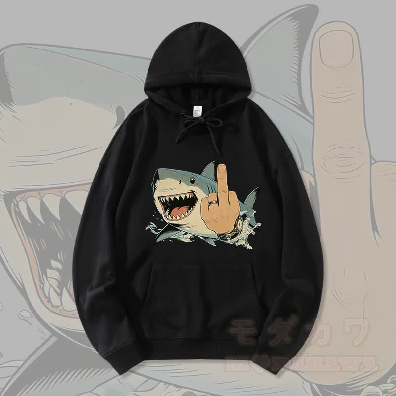 MODAKAWA Crazy Shark Graphic Streetwear Pullover Hoodie - Schwarz - 5XL - image 1