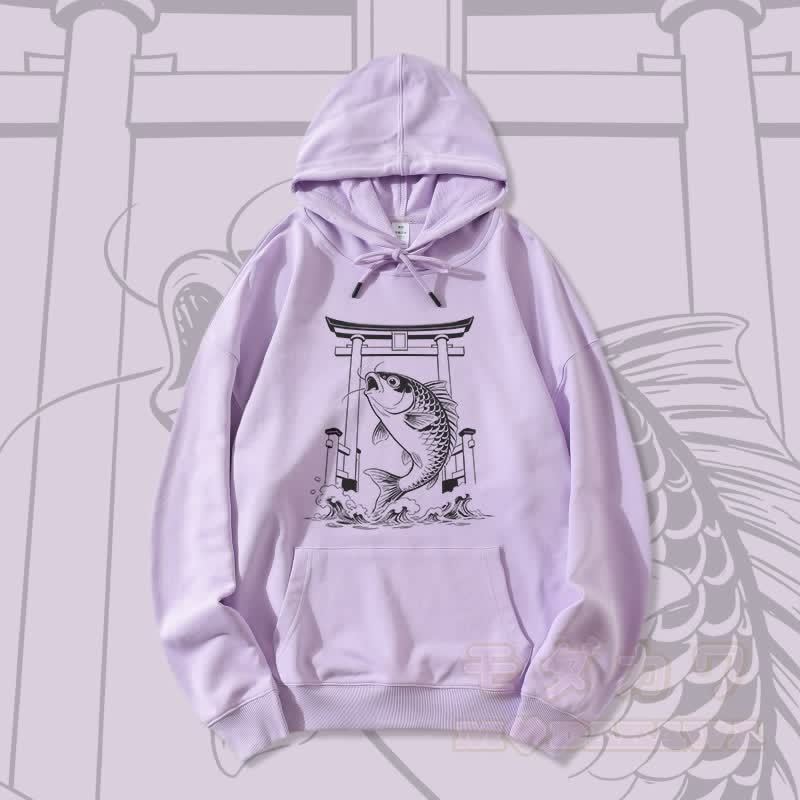 MODAKAWA Jumping Fish Grafik Streetwear Pullover Hoodie - Lila - 5XL - image 2
