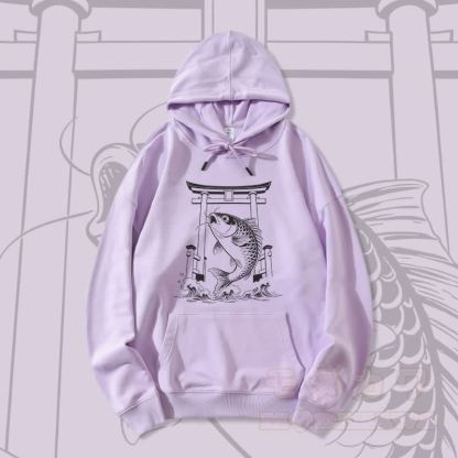 MODAKAWA Jumping Fish Grafik Streetwear Pullover Hoodie - Lila - 5XL - image 2
