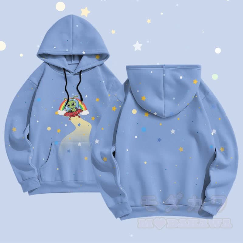 MODAKAWA Pullover-Hoodie mit Sternen-Alien-Grafik-Allover-Print - Blau - 5XL - image 2