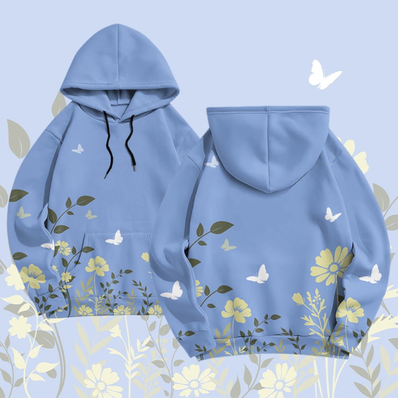 MODAKAWA Pullover-Hoodie mit Blumen- und Schmetterlingsmotiv (Allover-Print) - Blue - 8XL - image 3