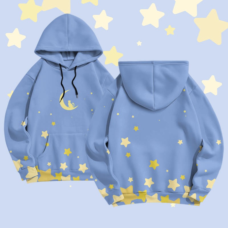 MODAKAWA Pullover-Hoodie mit Sternen- und Mondgrafik-Allover-Print - Blue - 8XL - image 1