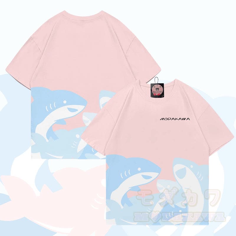 MODAKAWA Lustiges Hai-Grafik-Allover-Print-T-Shirt - Rosa - 5XL - image 3