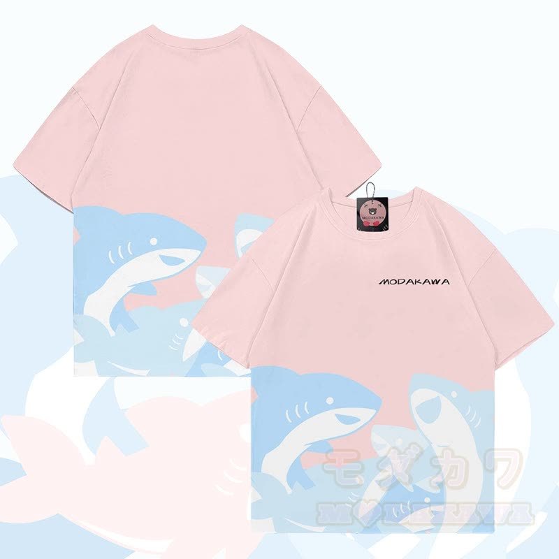 MODAKAWA Lustiges Hai-Grafik-Allover-Print-T-Shirt - Rosa - 5XL - image 3