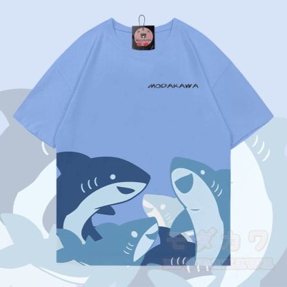MODAKAWA Lustiges Hai-Grafik-Allover-Print-T-Shirt - image 1