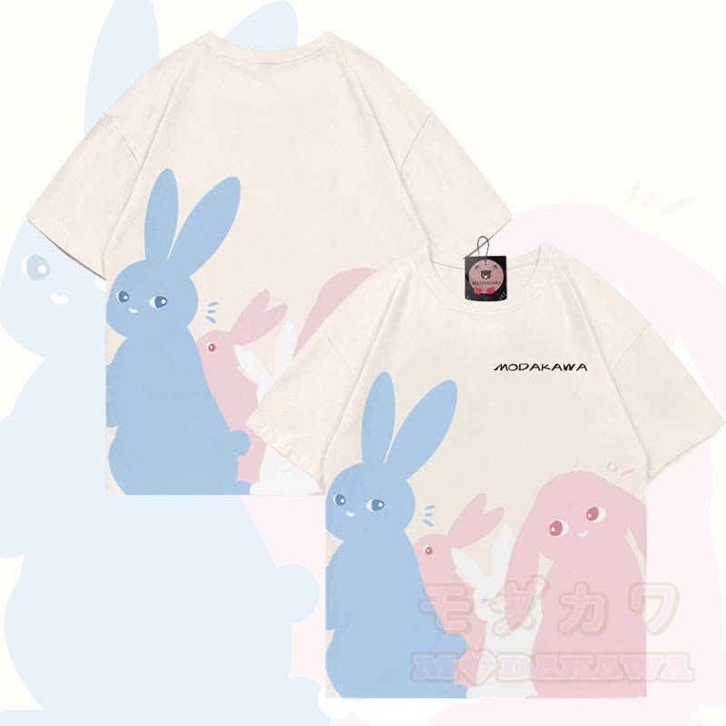 MODAKAWA Pastellfarbenes Hasen-Grafik-Allover-Print-T-Shirt - Aprikose - 5XL - image 2