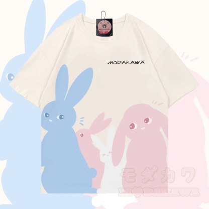 MODAKAWA Pastellfarbenes Hasen-Grafik-Allover-Print-T-Shirt - image 1
