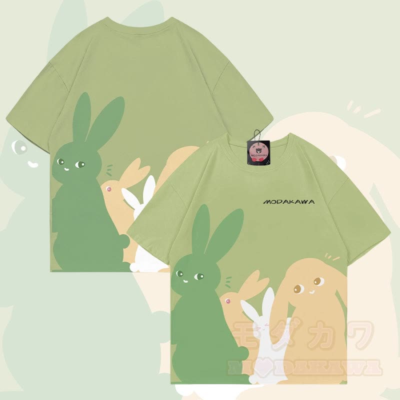 MODAKAWA Pastellfarbenes Hasen-Grafik-Allover-Print-T-Shirt - Grün - 5XL - image 3