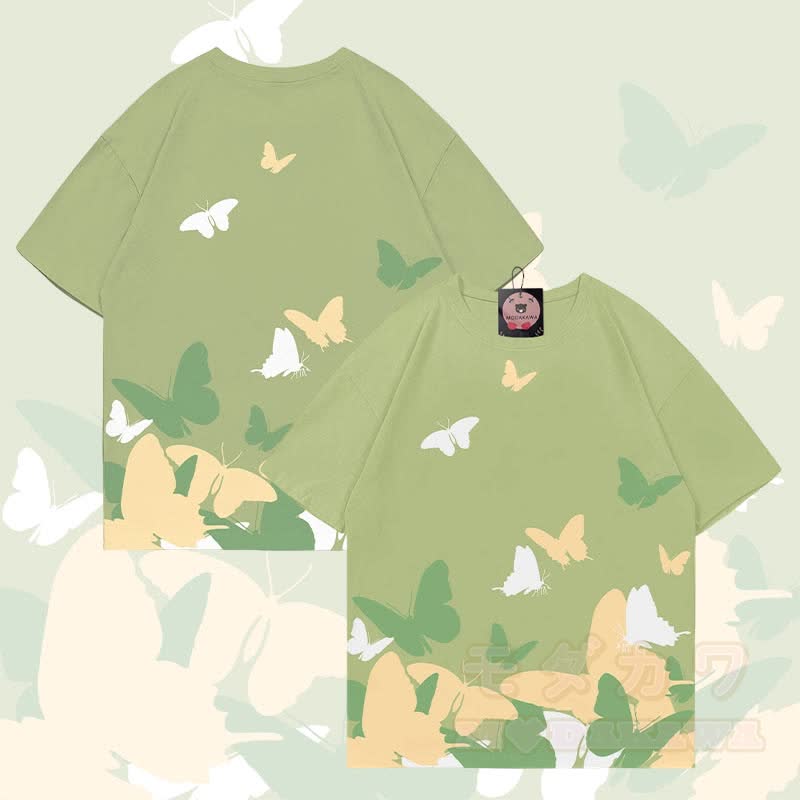 MODAKAWA T-Shirt mit Schmetterlingsgrafik-Allover-Print - Grün - 5XL - image 2