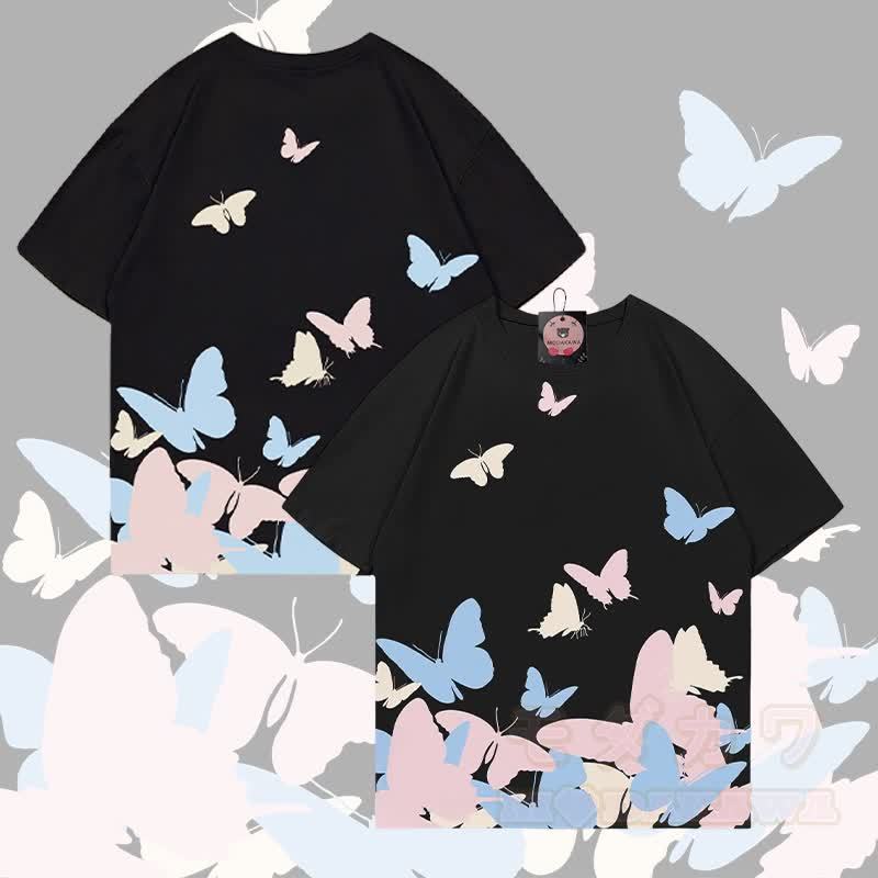MODAKAWA T-Shirt mit Schmetterlingsgrafik-Allover-Print - Schwarz - 5XL - image 6