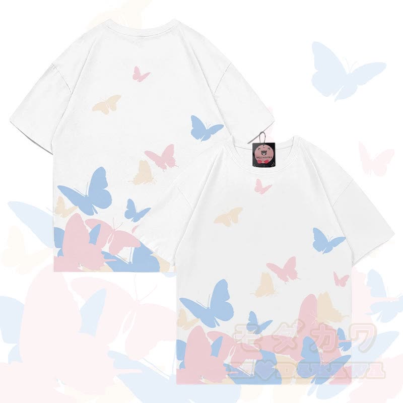 MODAKAWA T-Shirt mit Schmetterlingsgrafik-Allover-Print - Weiß - 5XL - image 5