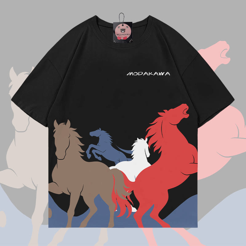 MODAKAWA T-Shirt mit Allover-Print eines galoppierenden Pferdes - image 1