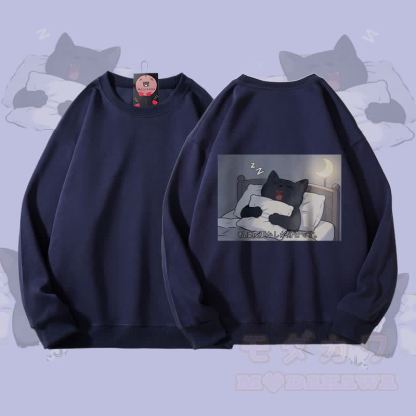 MODAKAWA Unisex-Sweatshirt mit schlafender schwarzer Katze (Grafik) - Purpurblau - 5XL - image 2
