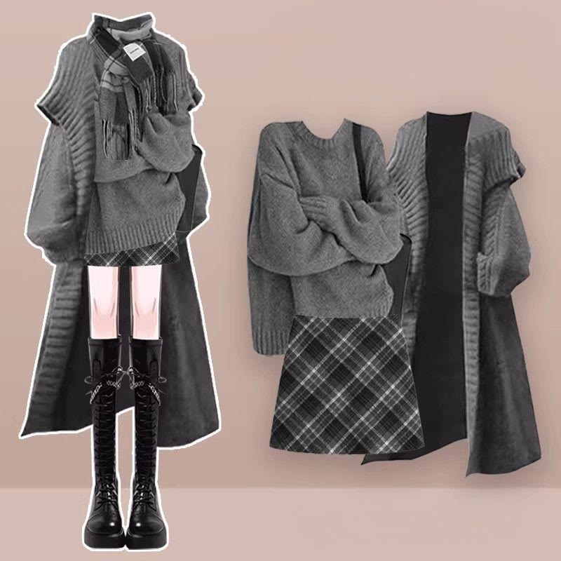 Strickpullover, Cardigan, Karorock, passendes Outfit - Set - XL - image 1