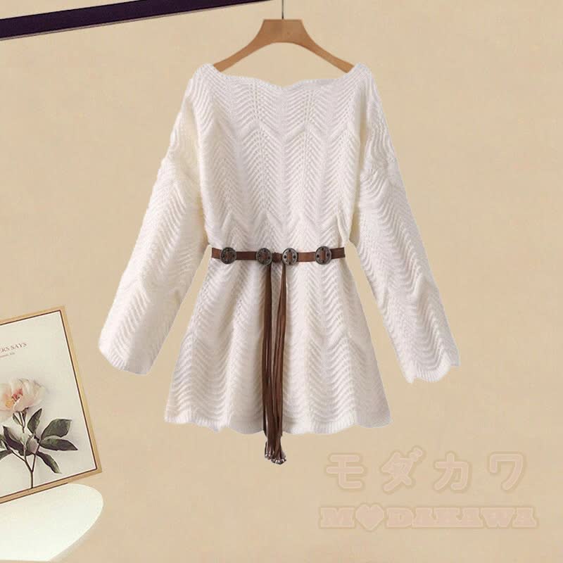 Strickpullover mit offener Spitze, karierter Rock, passendes Outfit - Pullover (Einzeln) - XL - image 2