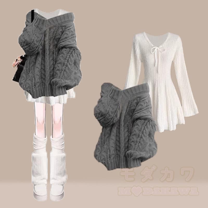 Strickpullover, weißes Kleid, passendes Outfit - Satz - XL - image 1