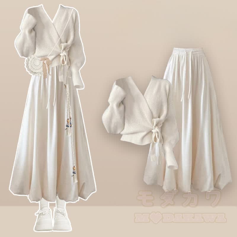 Strickpullover mit Schnürung, Ballonrock und passendes Outfit - Satz - XL - image 1