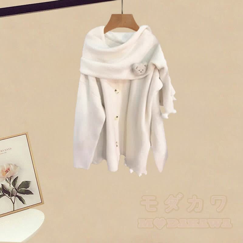 Bären-Cardigan, karierter Rock, passendes Outfit - image 2