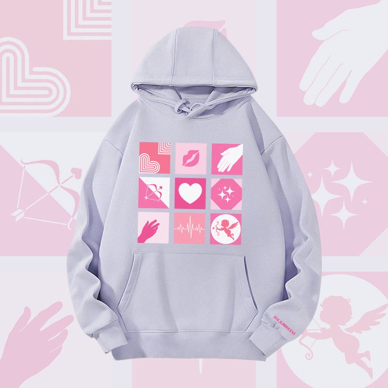 MODAKAWA Hoodie mit Liebessymbolen-Gittergrafik, schwere Ausführung - Purple - 2XL - image 5