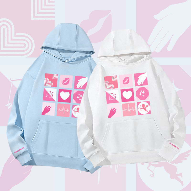 MODAKAWA Hoodie mit Liebessymbolen-Gittergrafik, schwere Ausführung - image 1