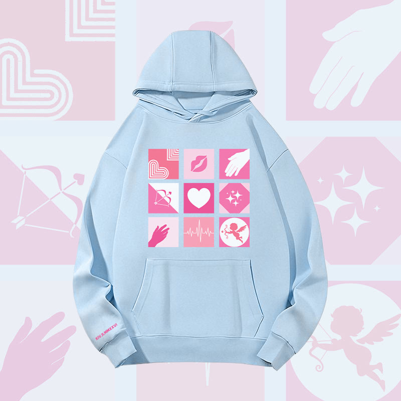 MODAKAWA Hoodie mit Liebessymbolen-Gittergrafik, schwere Ausführung - Blue - 2XL - image 2